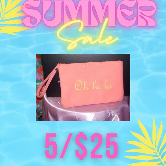 OH OH LA LA melon color clutch/wristlet w/ gold lettering never - Picture 1 of 8